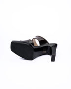Charles Jourdan Black Patent Leather Platform Mules