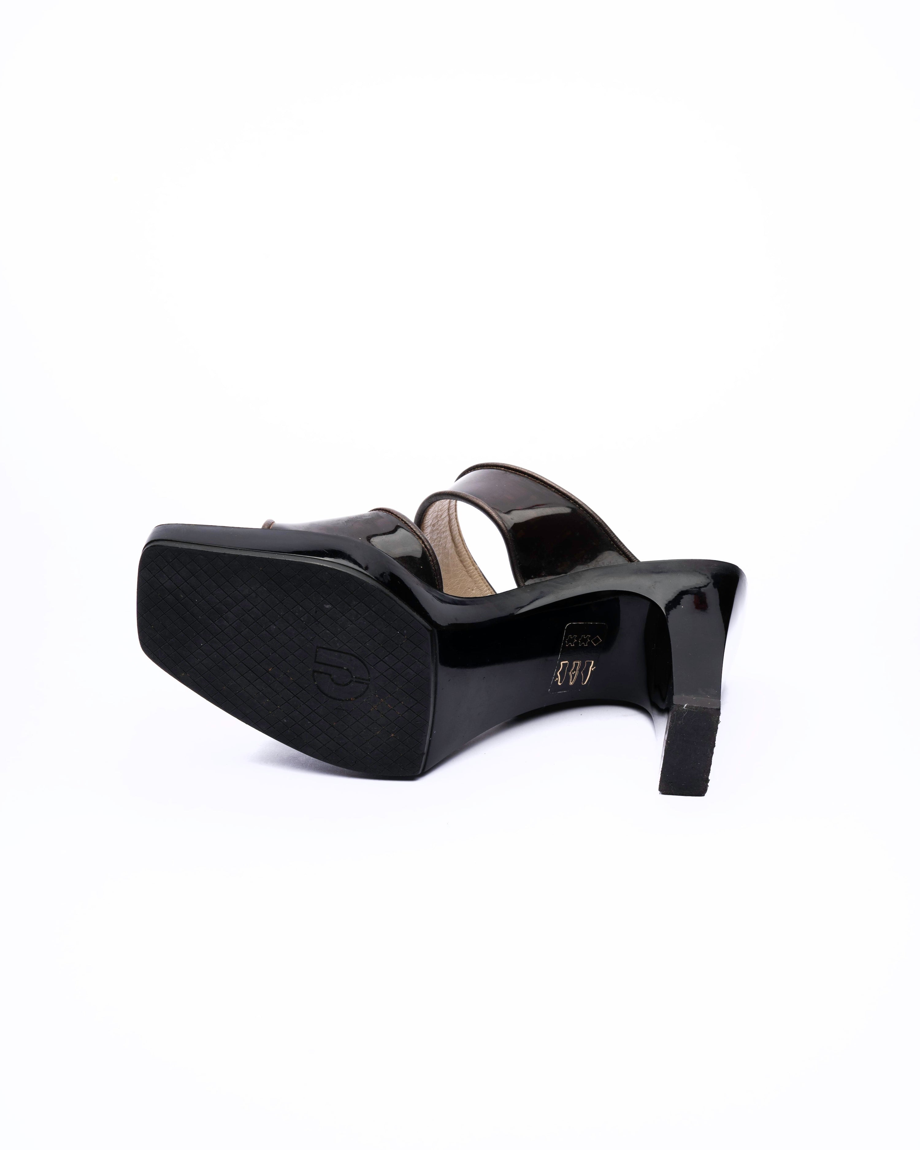 Charles Jourdan Black Patent Leather Platform Mules