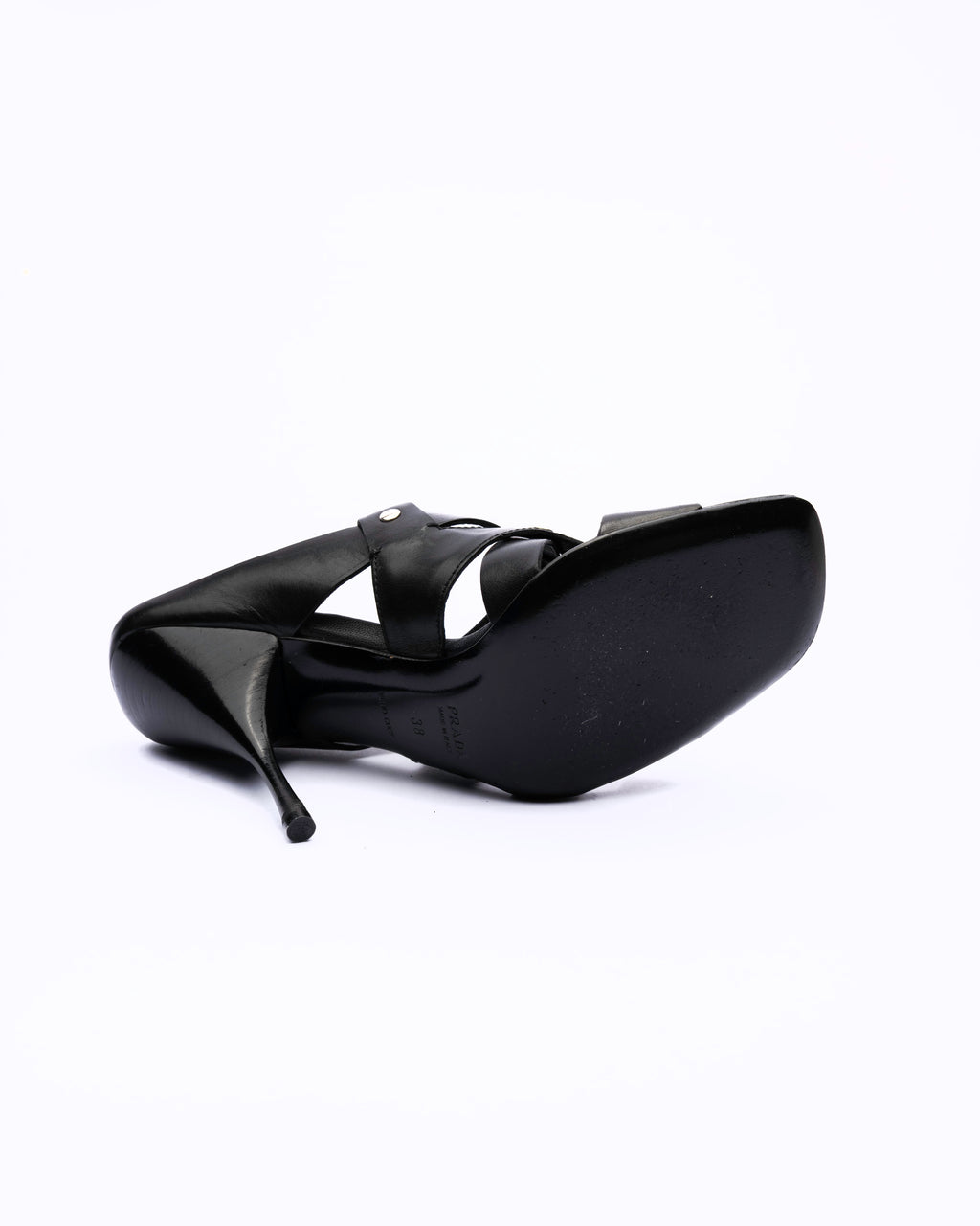 Prada Black Leather Woven Strap Mules