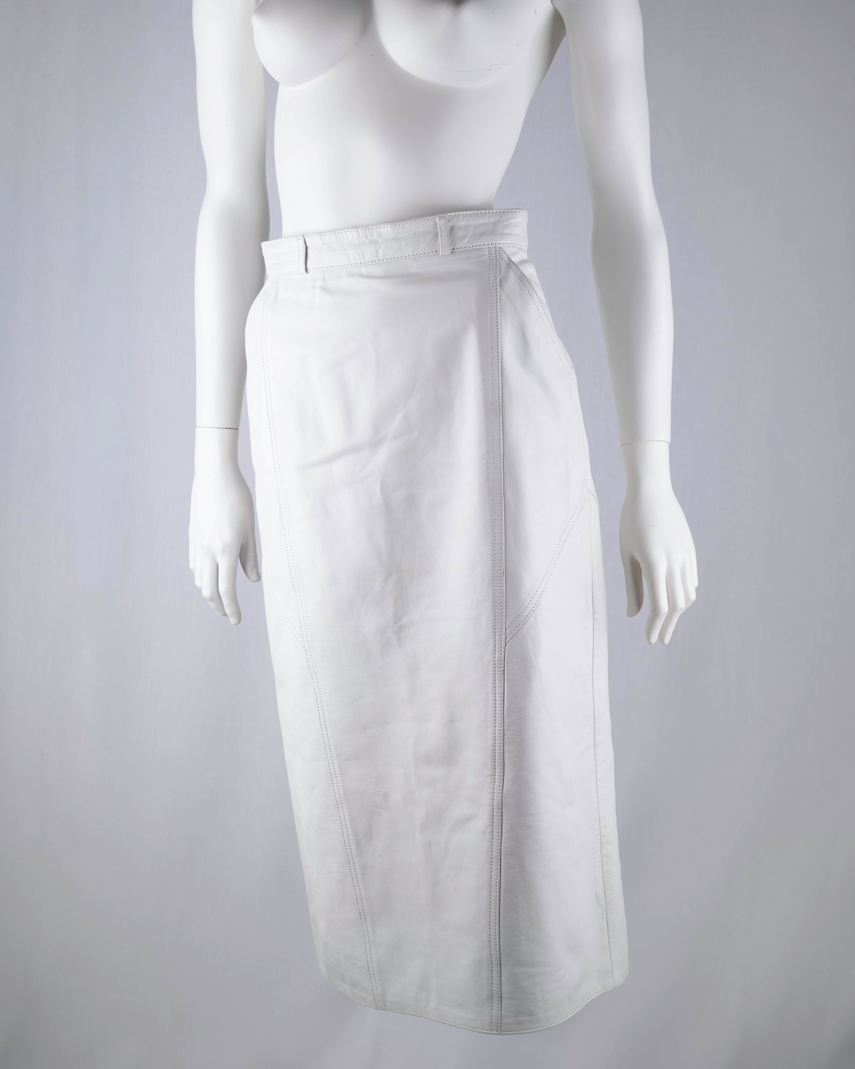Norma White Leather Midi Skirt