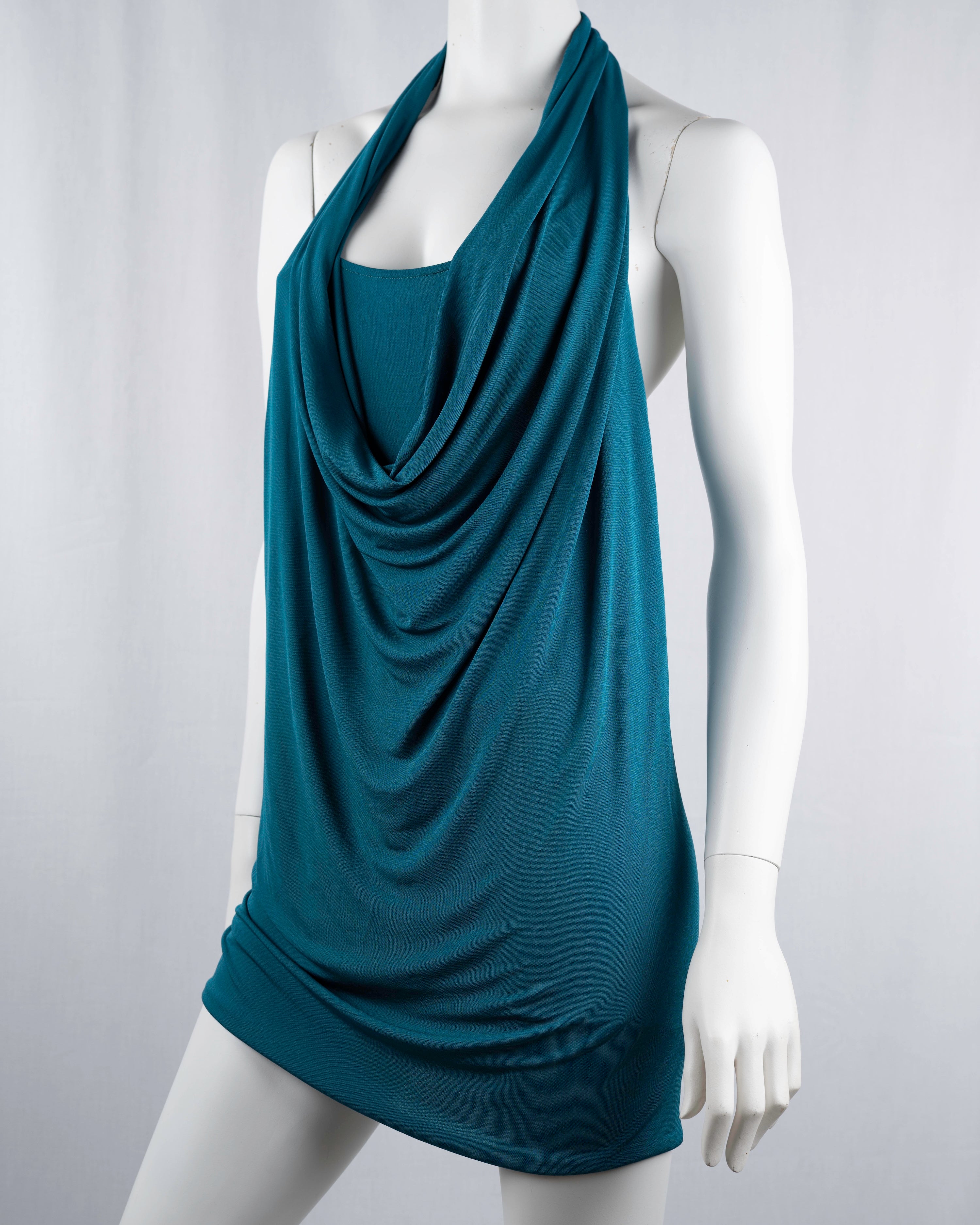Patrizia Pepe Steel Blue Cowl-Neck Open-Back Mini Dress