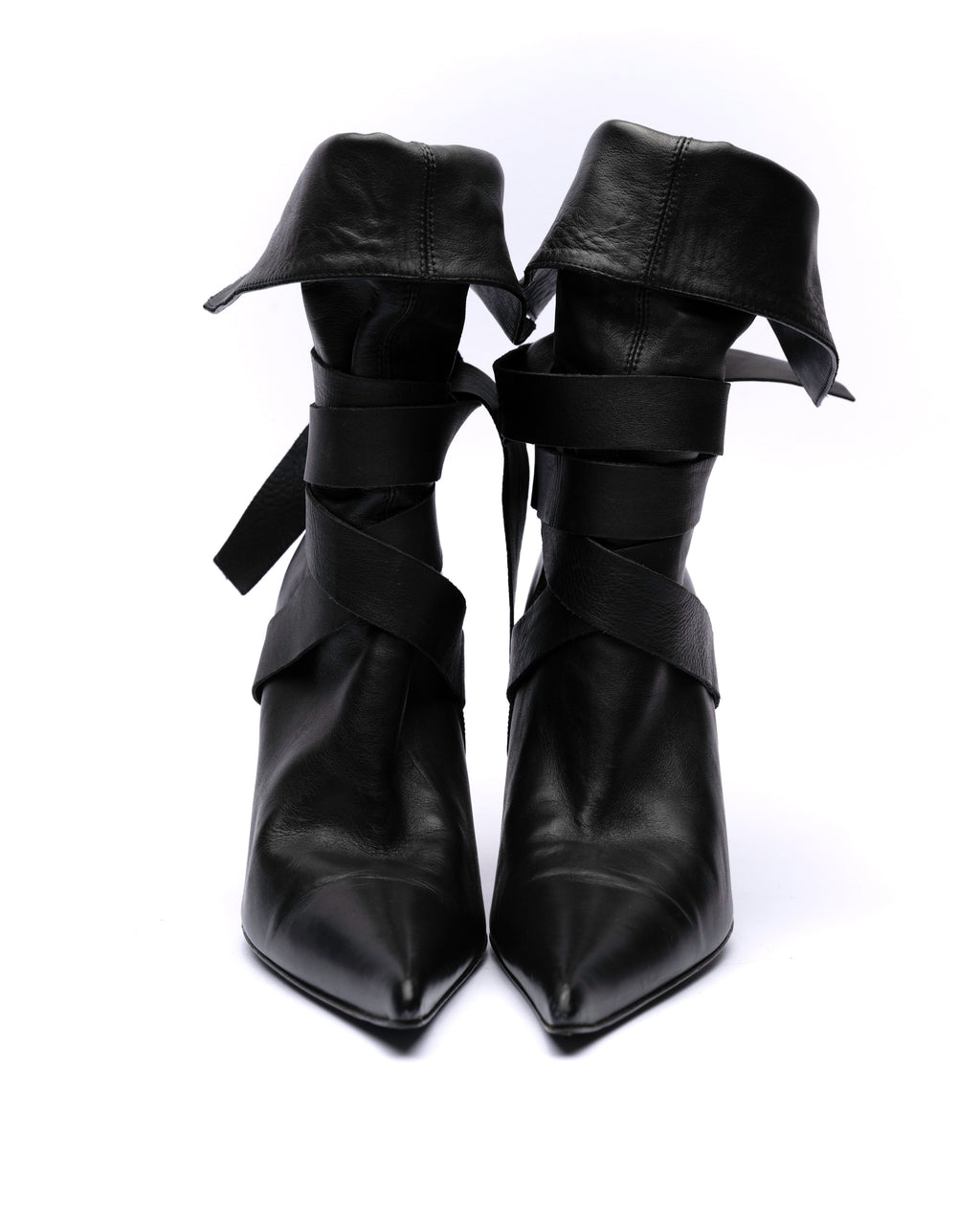 SHY Leather Wrap-Strap Fold-Over Ankle Boots