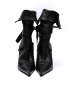 SHY Leather Wrap-Strap Fold-Over Ankle Boots