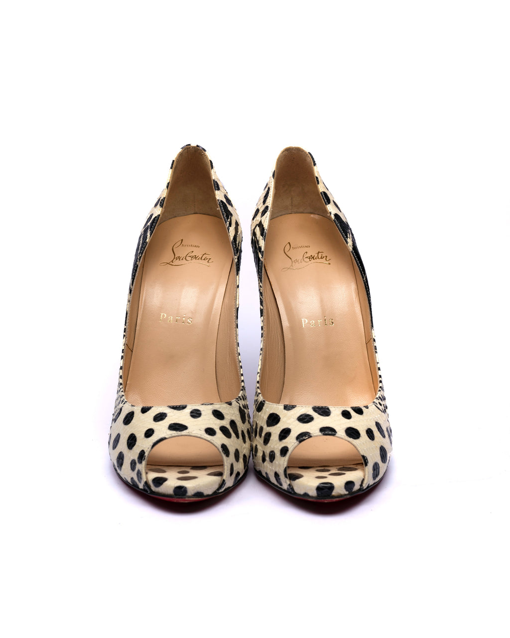 Christian Louboutin Python/ Polka Dot Print Peep-Toe Pumps