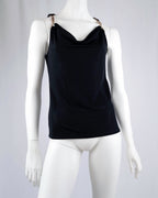 Morgan de Toi Black Cowl-Neck Gold Hardware Camisole Top