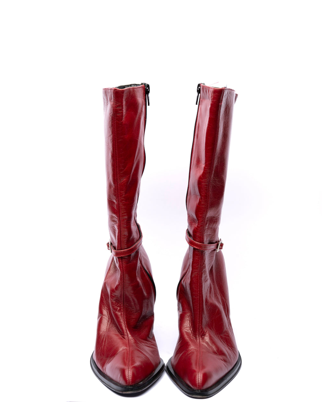 Patrizzia Neri Red Leather Mid-Calf Boots