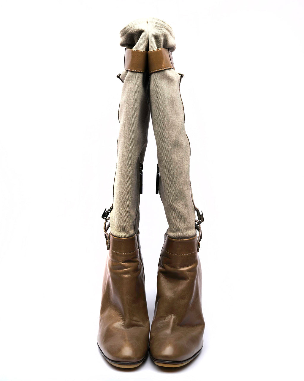 Pollini Canvas & Leather Knee-High Boots