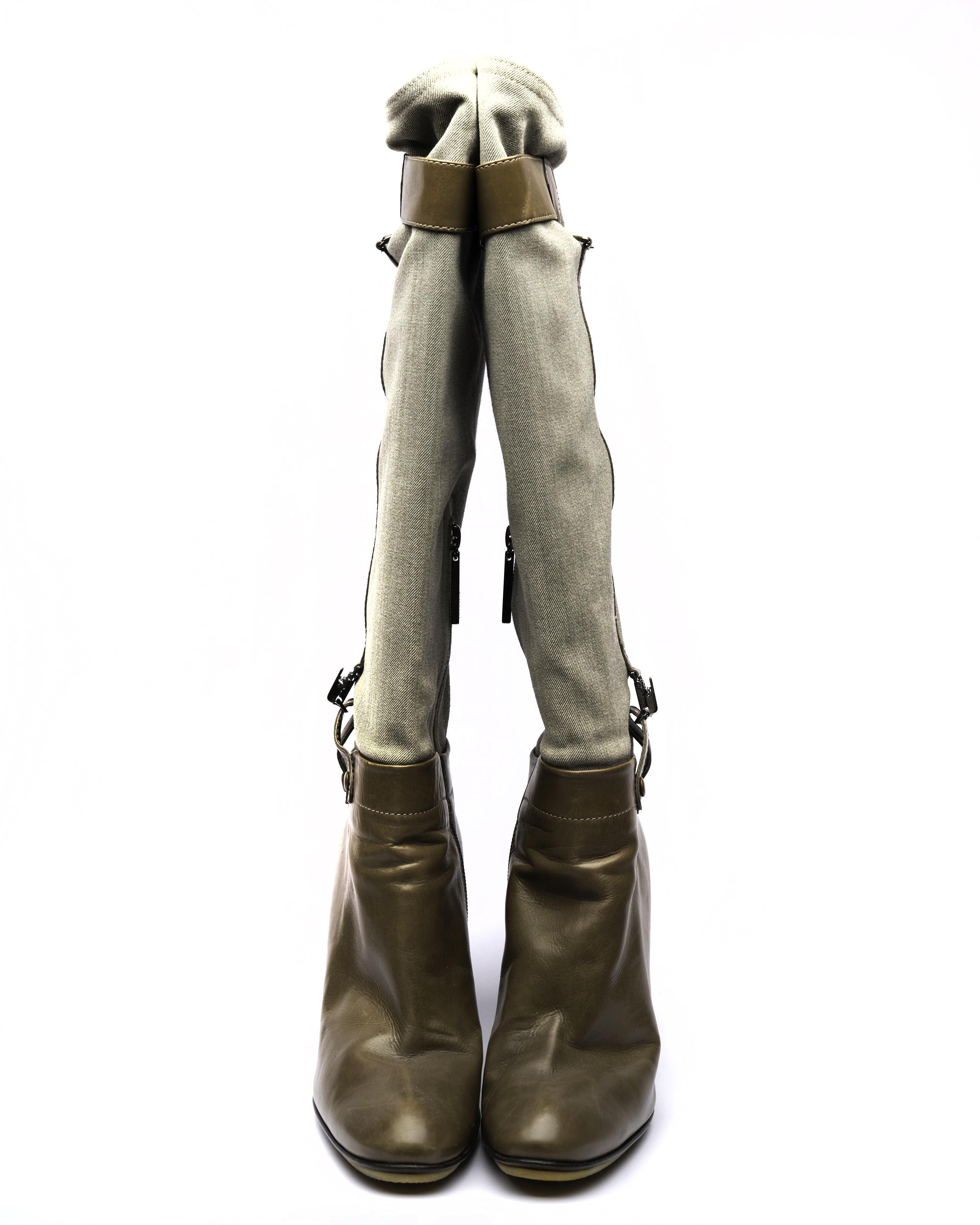 Pollini Canvas & Leather Knee-High Boots