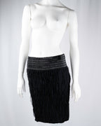 Patrizia Pepe Black Silk Beaded Fringe Skirt