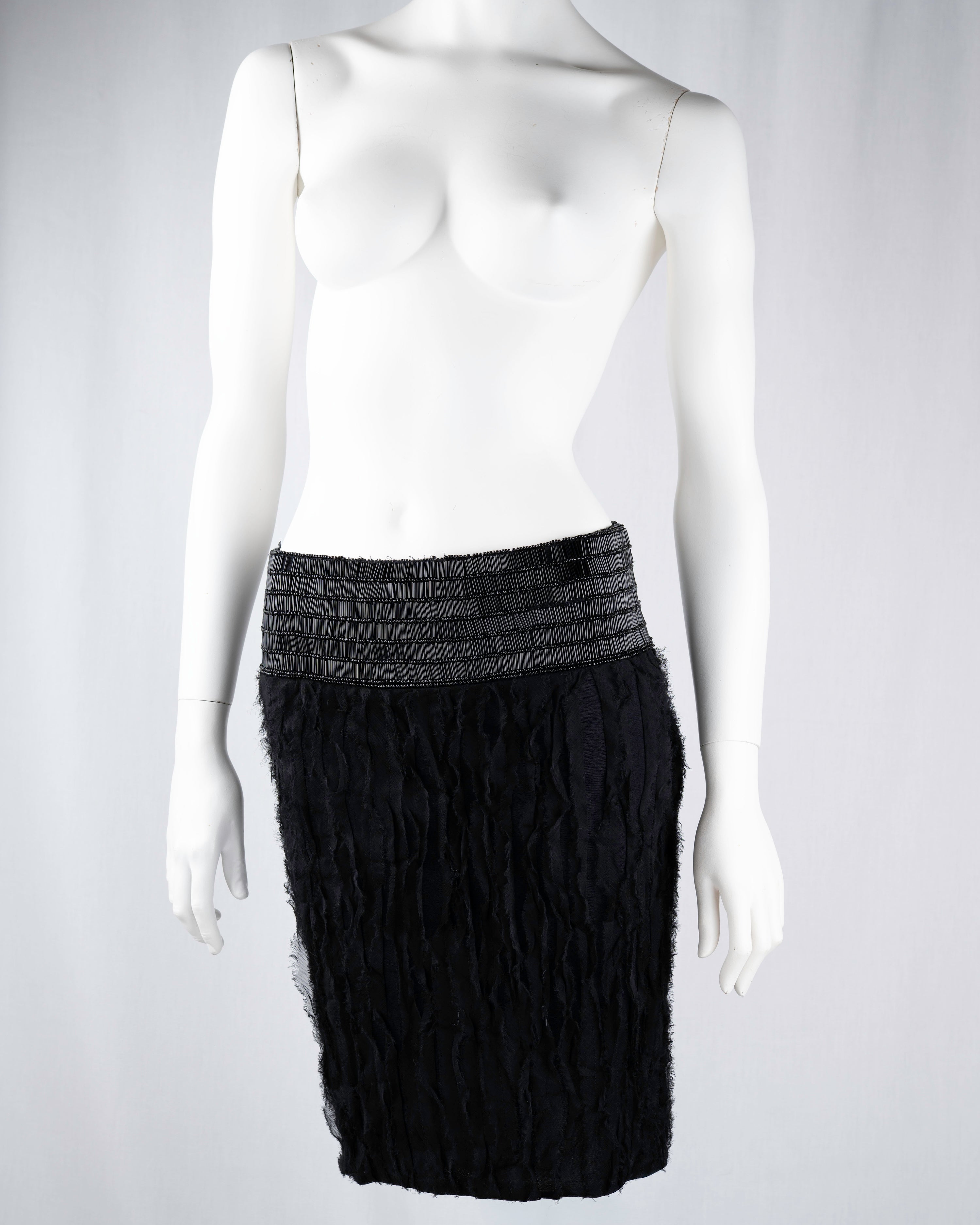 Patrizia Pepe Black Silk Beaded Fringe Skirt