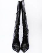 Casadei Black Leather Whipstitch Knee-High Boots