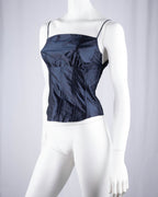René Lezard Navy Silk Corset Top with Side Zip