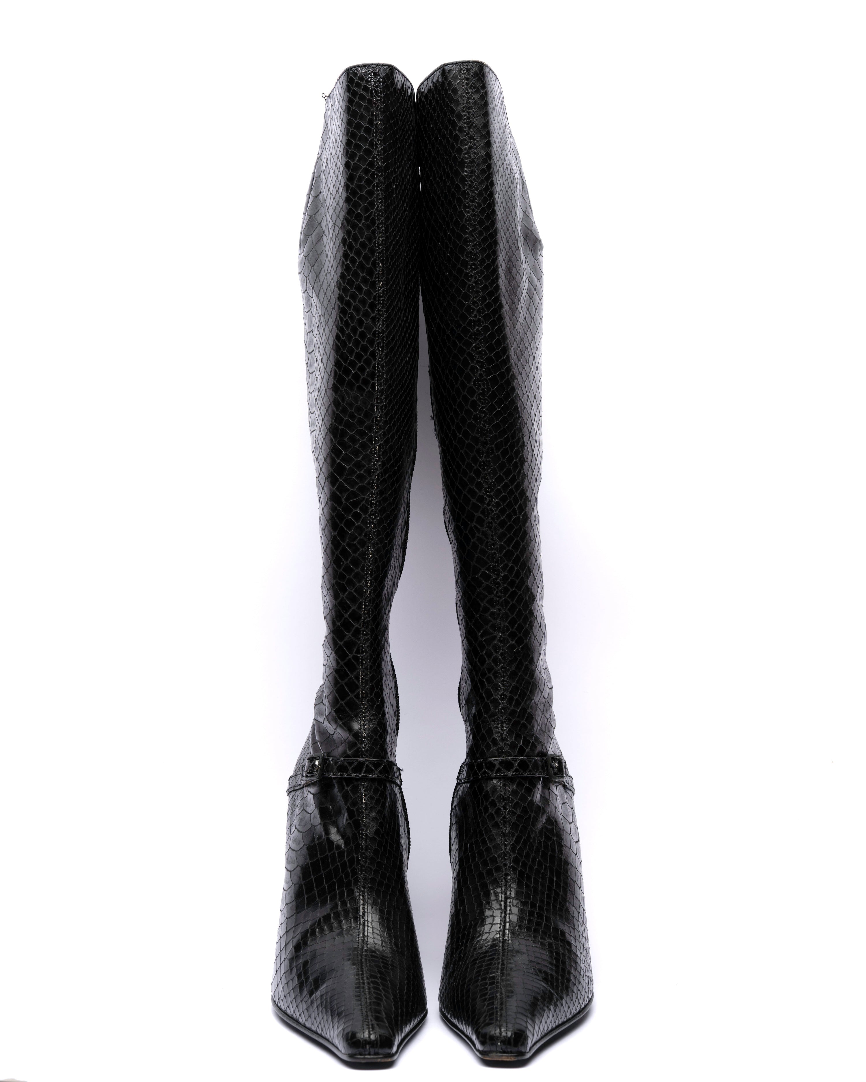 Kalliste Snake-Embossed Leather Knee-High Boots