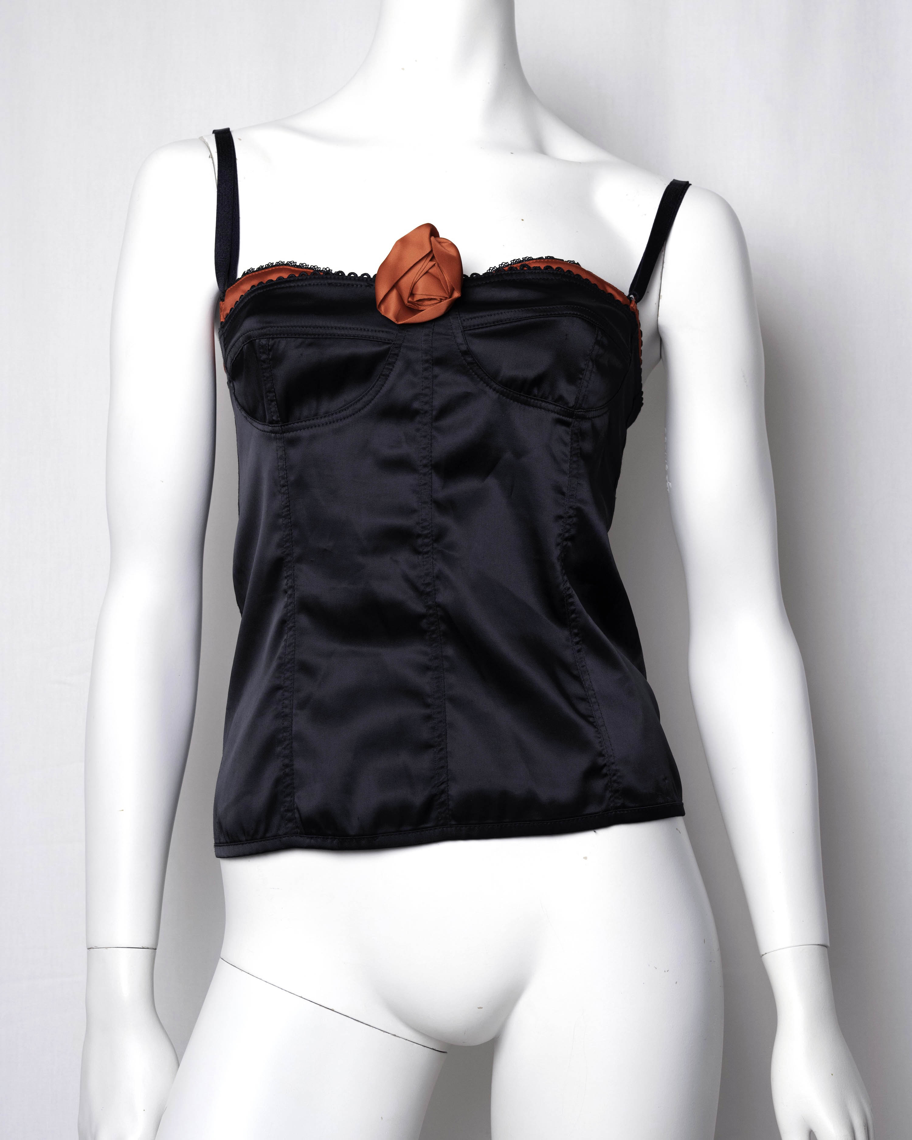 Denny Rose Black Satin Two-Piece Set Top & Bustier