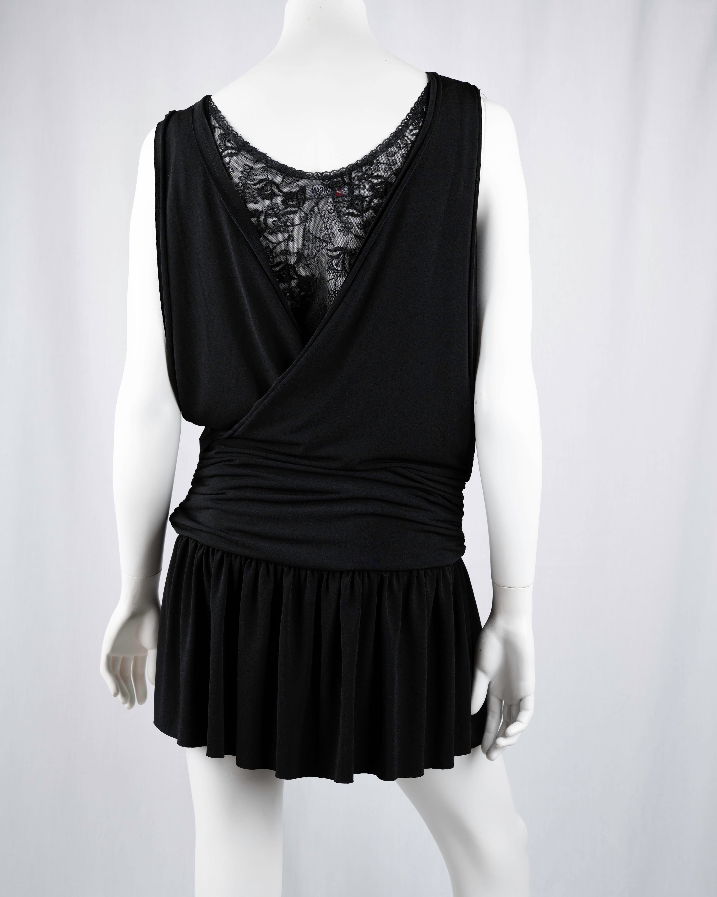 Morgan de Toi Black Lace Insert Draped Mini Dress