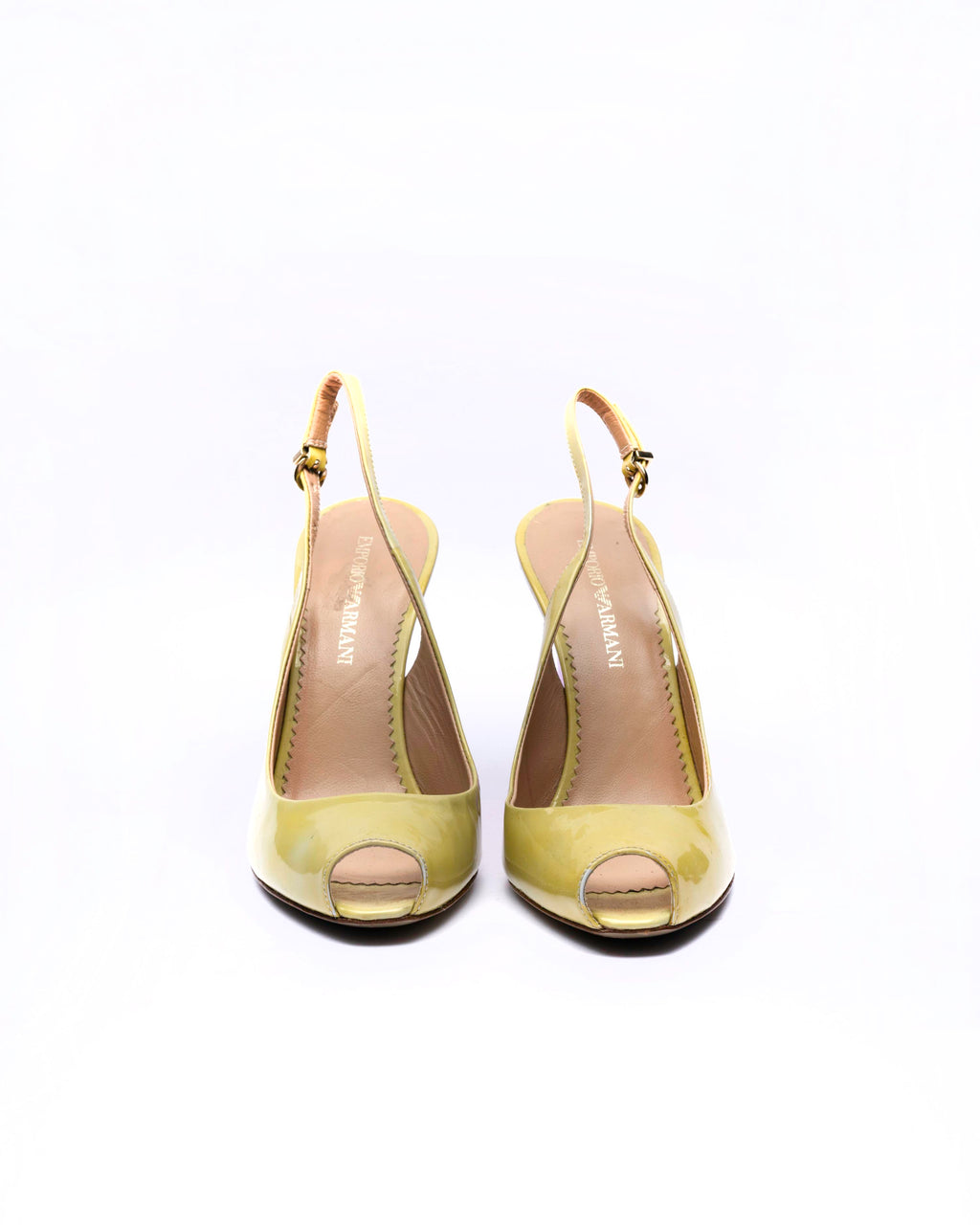 Emporio Armani Patent Leather Lucite Wedge Slingbacks