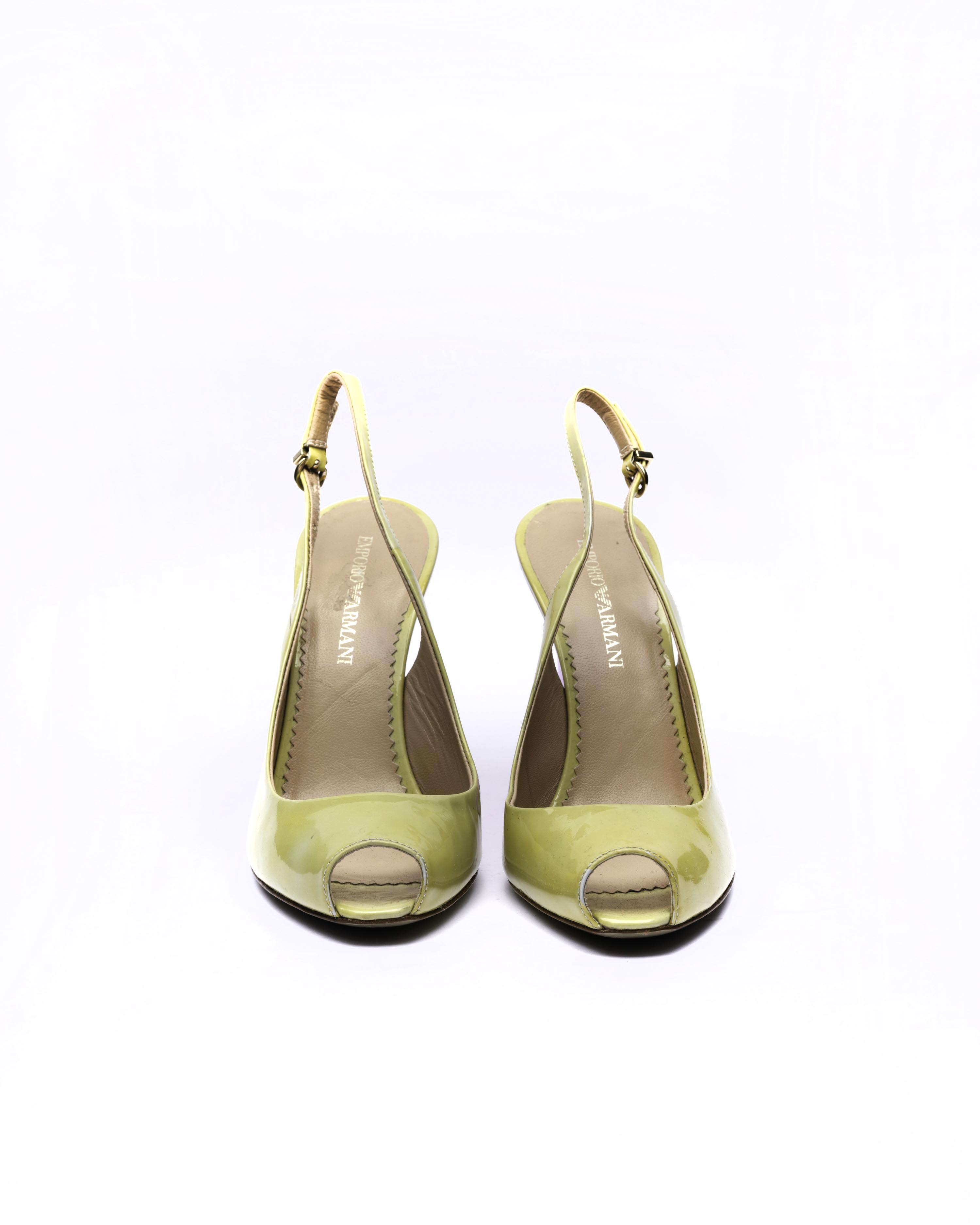 Emporio Armani Patent Leather Lucite Wedge Slingbacks