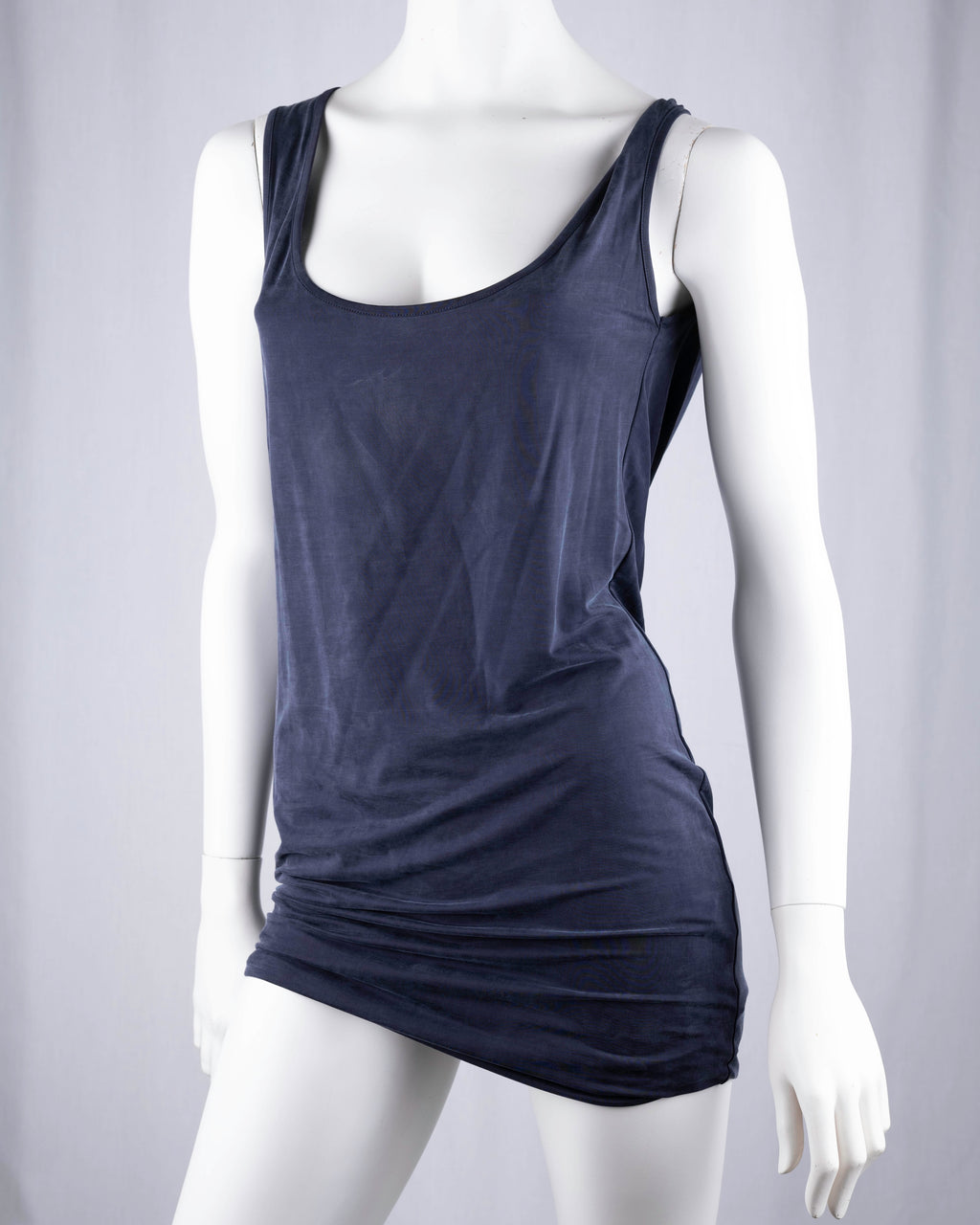 Patrizia Pepe Navy Draped Cowl-Back Chain Neckline Mini Dress