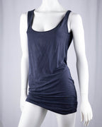 Patrizia Pepe Navy Draped Cowl-Back Chain Neckline Mini Dress