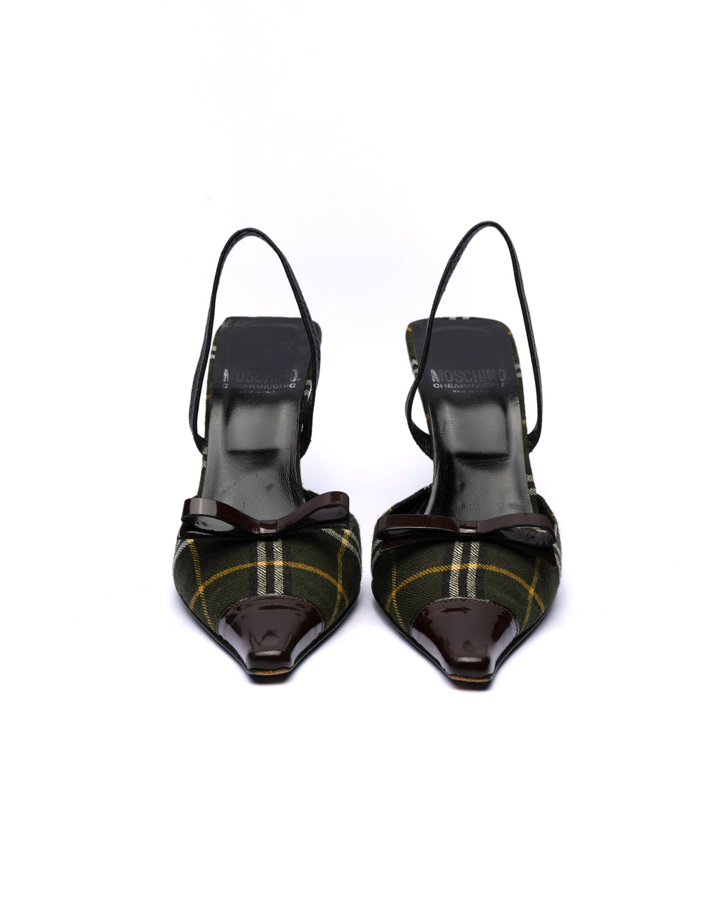 Moschino Plaid Patent Leather Slingback Heels
