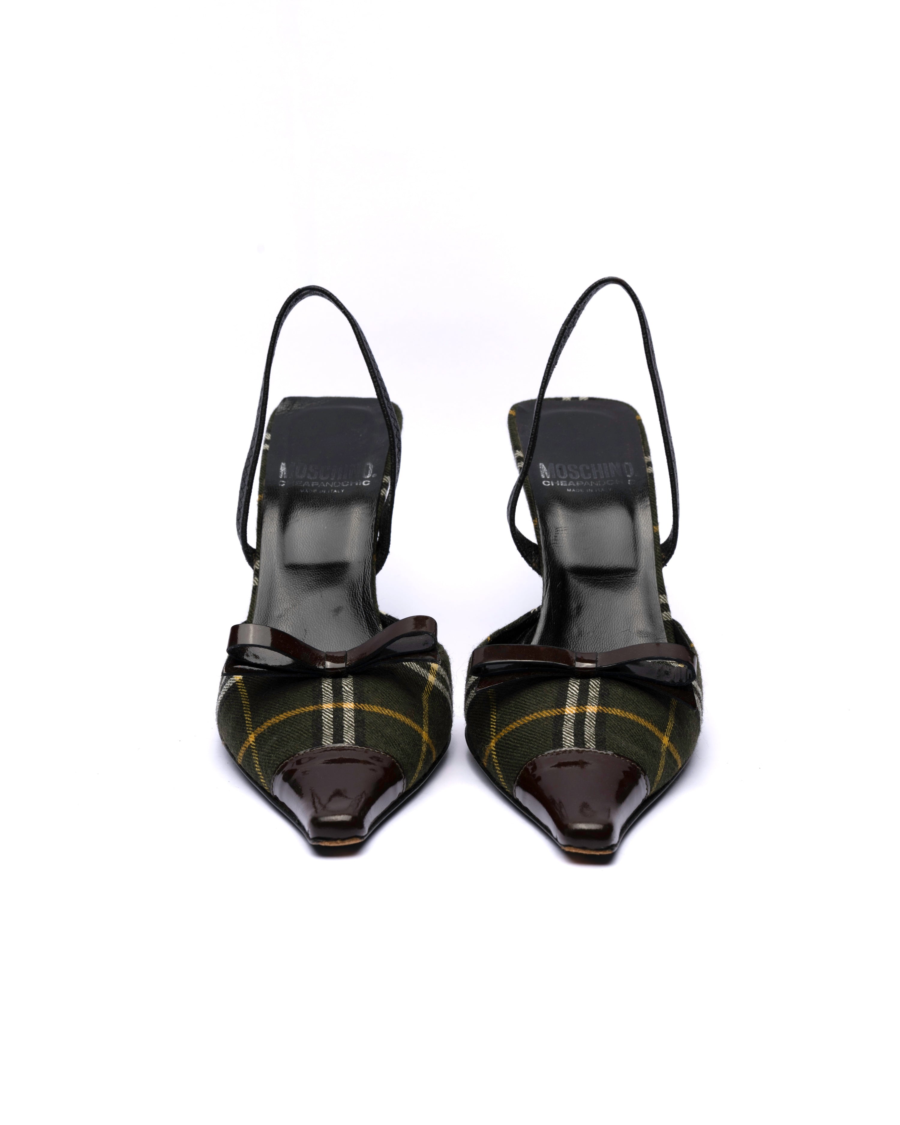 Moschino Plaid Patent Leather Slingback Heels