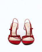René Lézard Blood Red Suede Sculptural Wedge Slingbacks