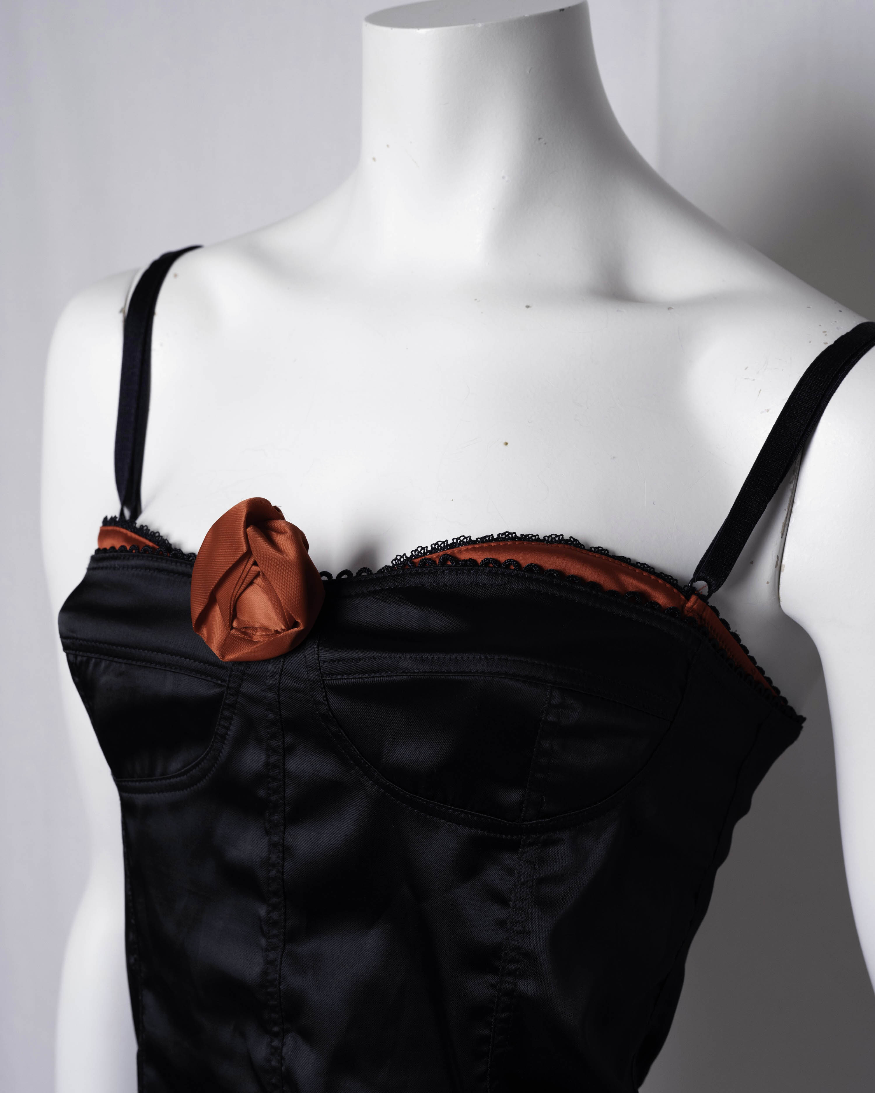Denny Rose Black Satin Two-Piece Set Top & Bustier