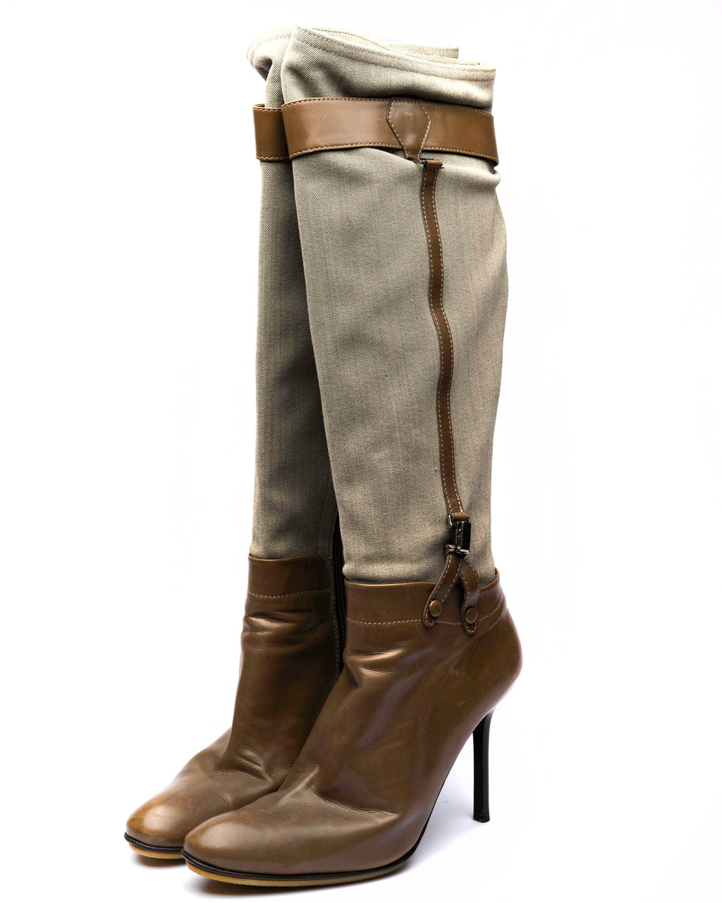 Pollini Canvas & Leather Knee-High Boots