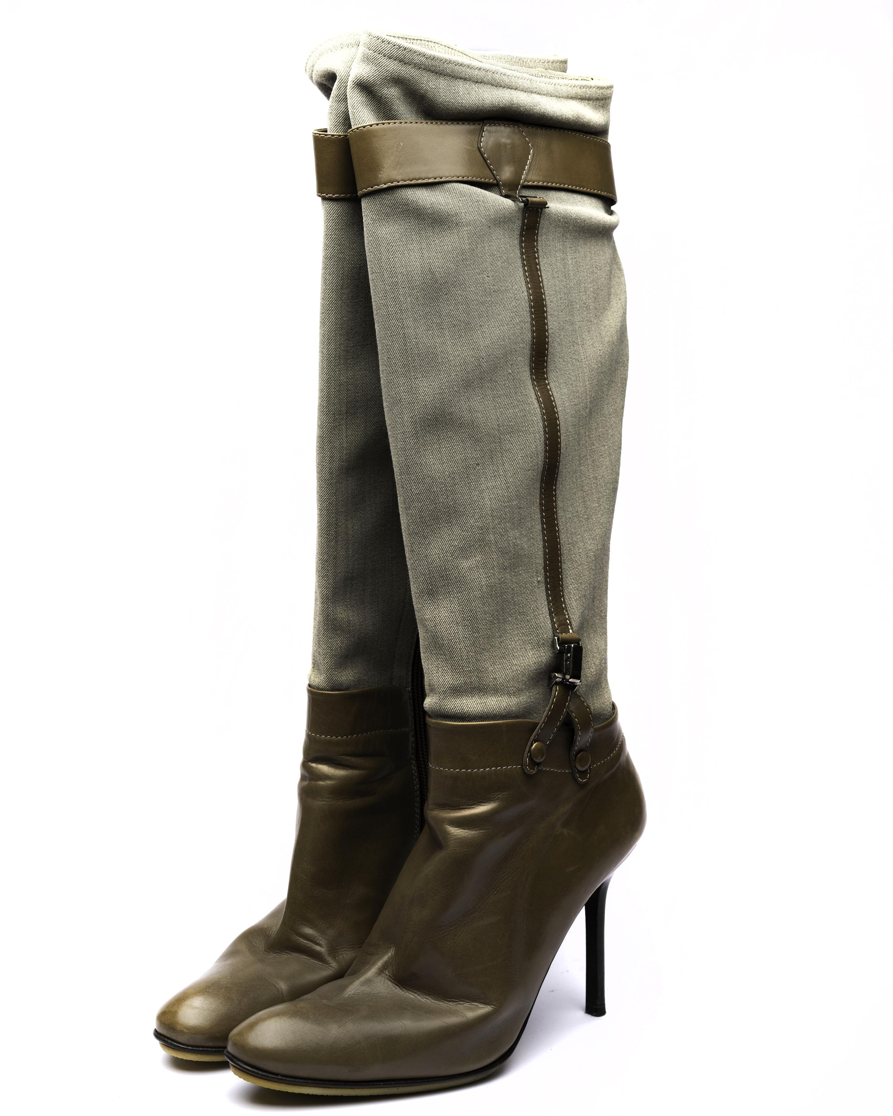 Pollini Canvas & Leather Knee-High Boots