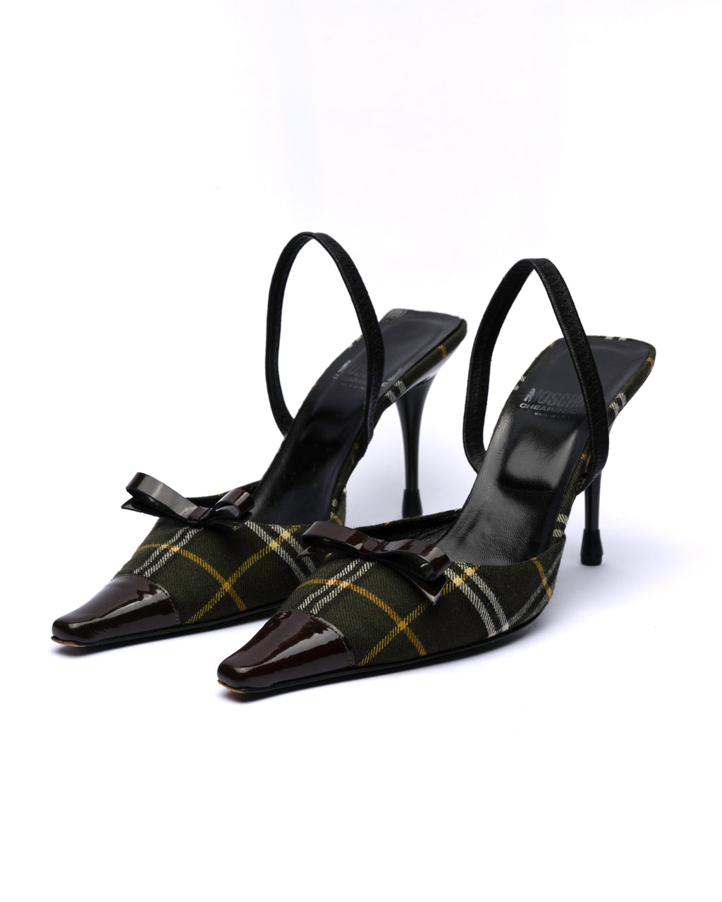Moschino Plaid Patent Leather Slingback Heels