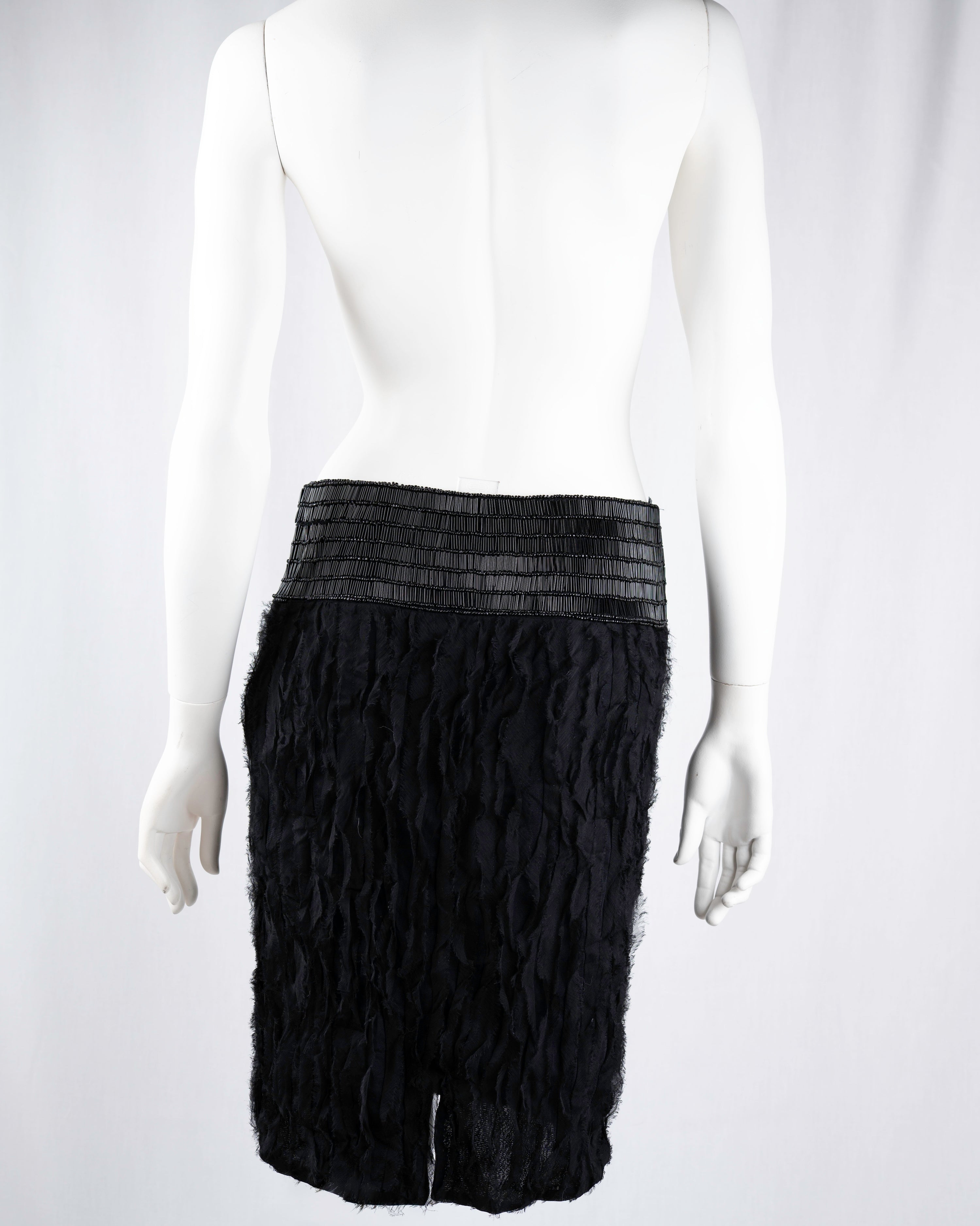 Patrizia Pepe Black Silk Beaded Fringe Skirt