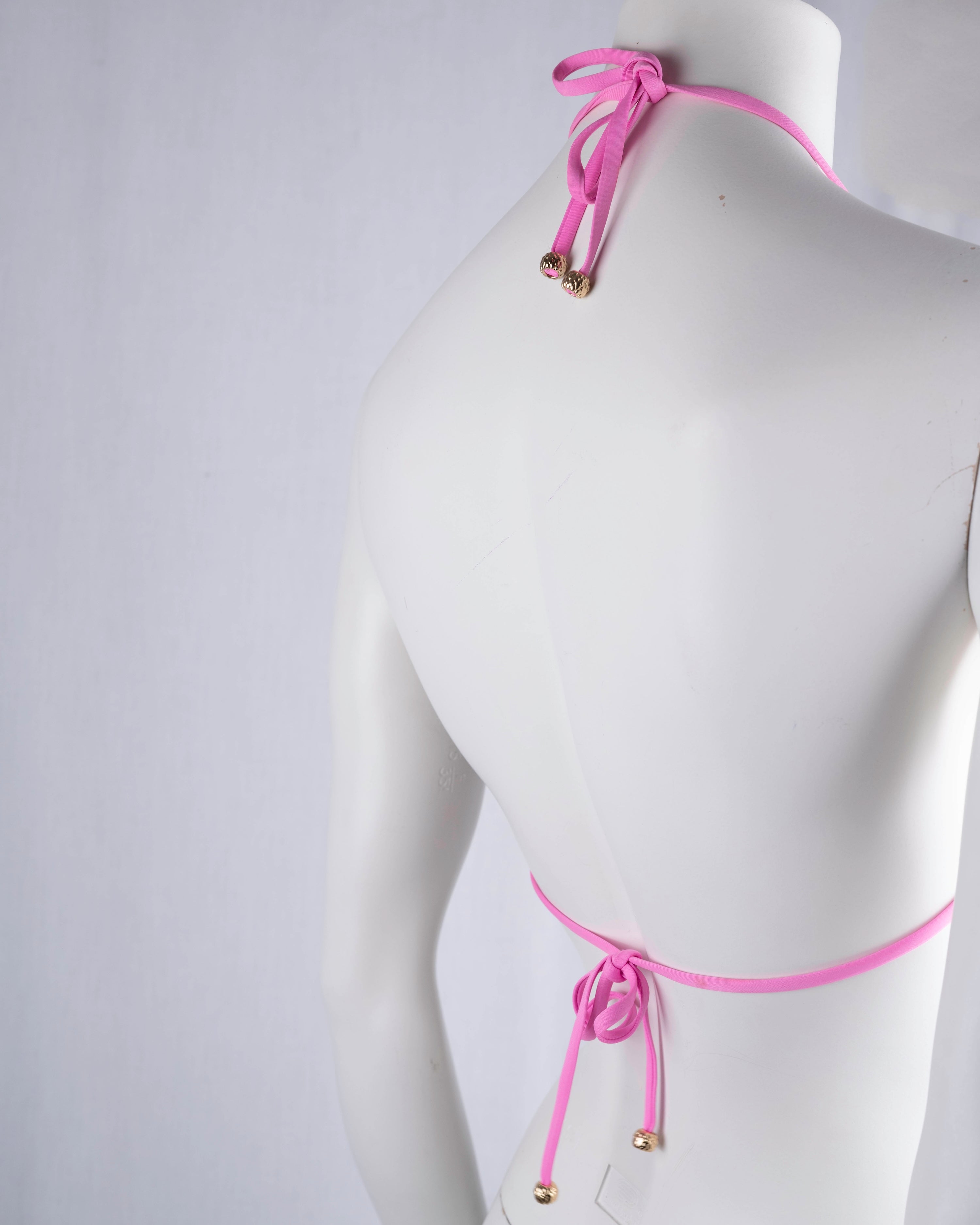 Roberto Cavalli Beachwear Pink Feather Print Bikini Top