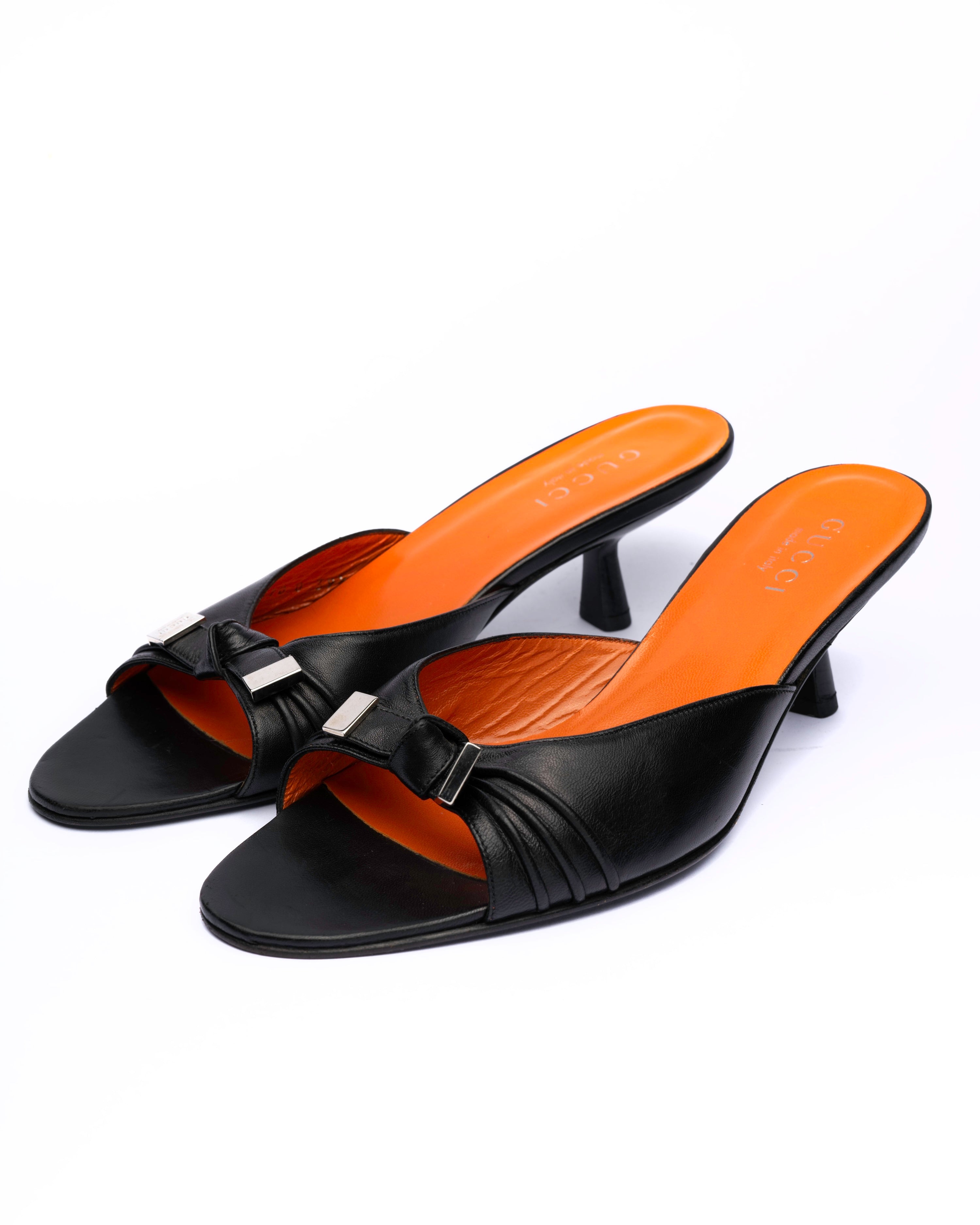 Gucci Tom Ford Era Leather Kitten Heel Mules
