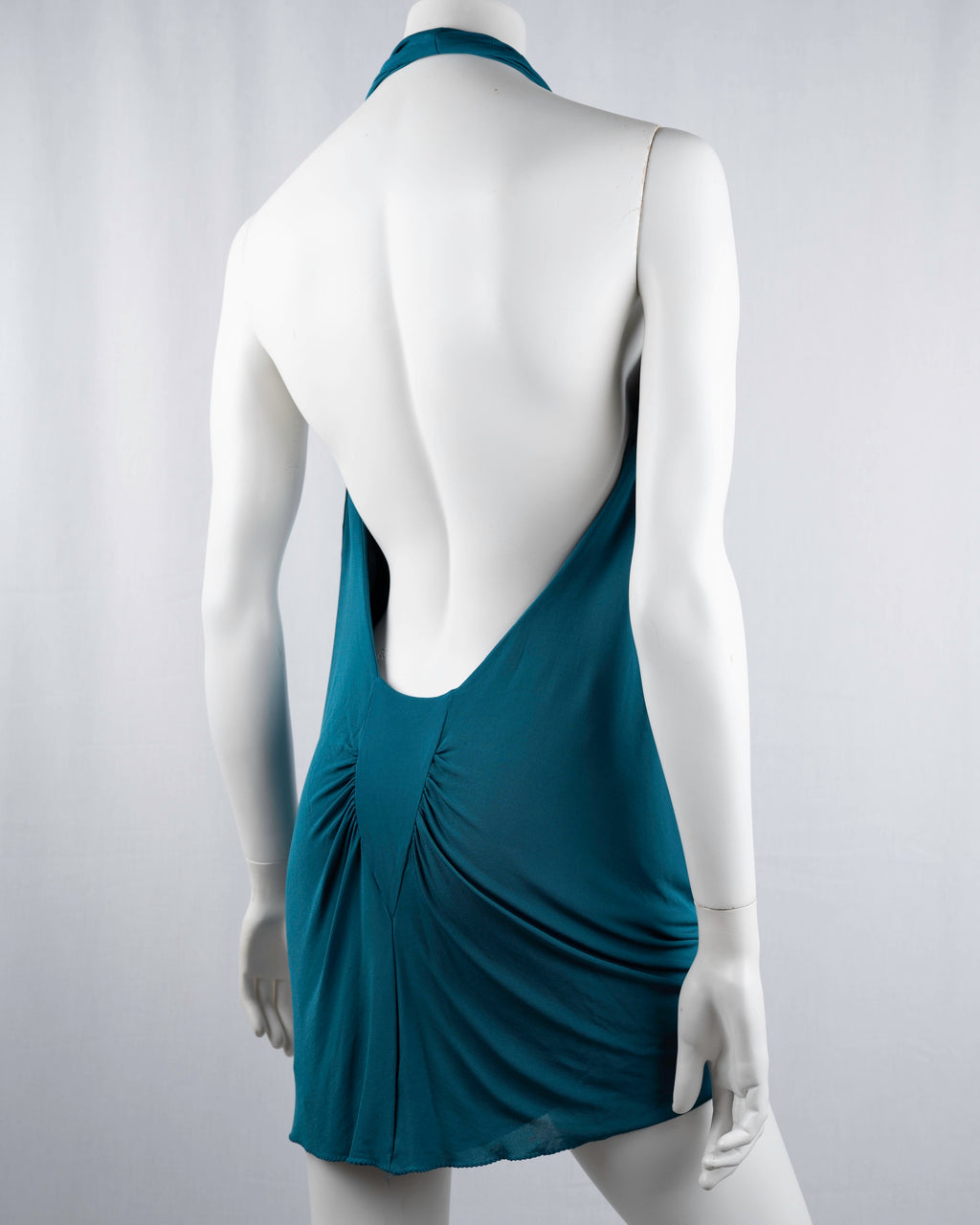 Patrizia Pepe Steel Blue Cowl-Neck Open-Back Mini Dress