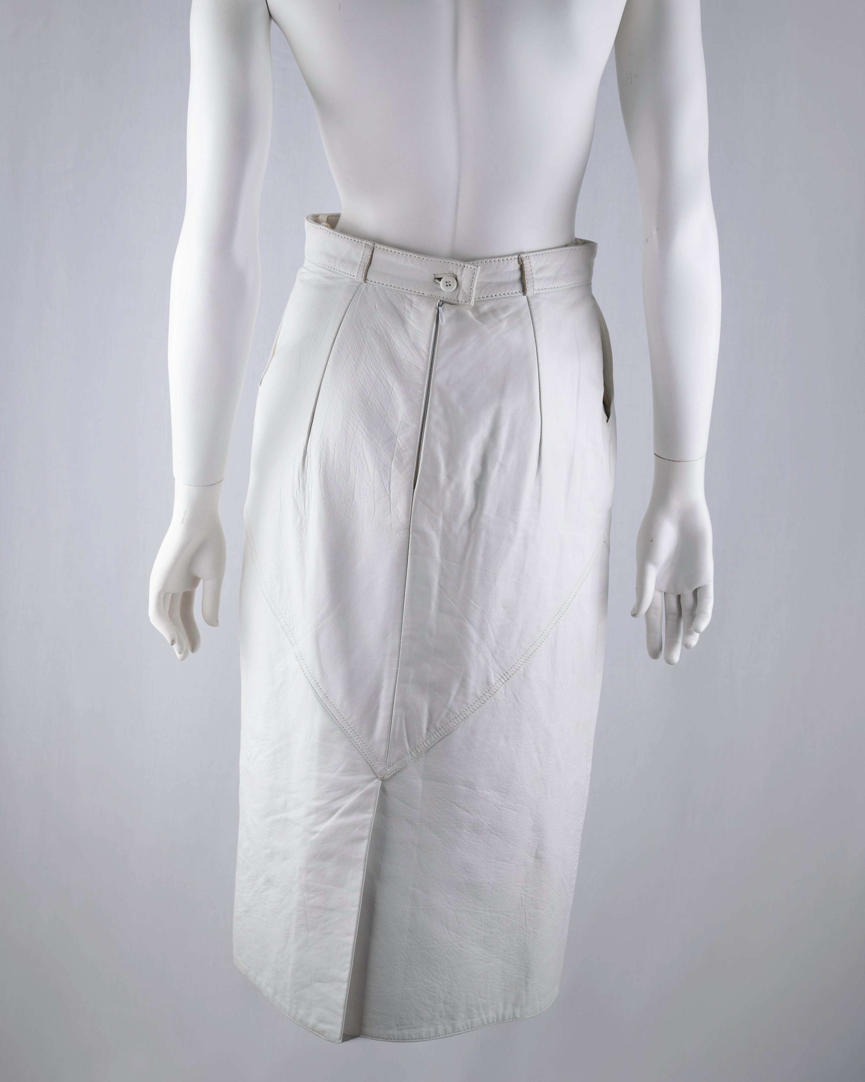 Norma White Leather Midi Skirt