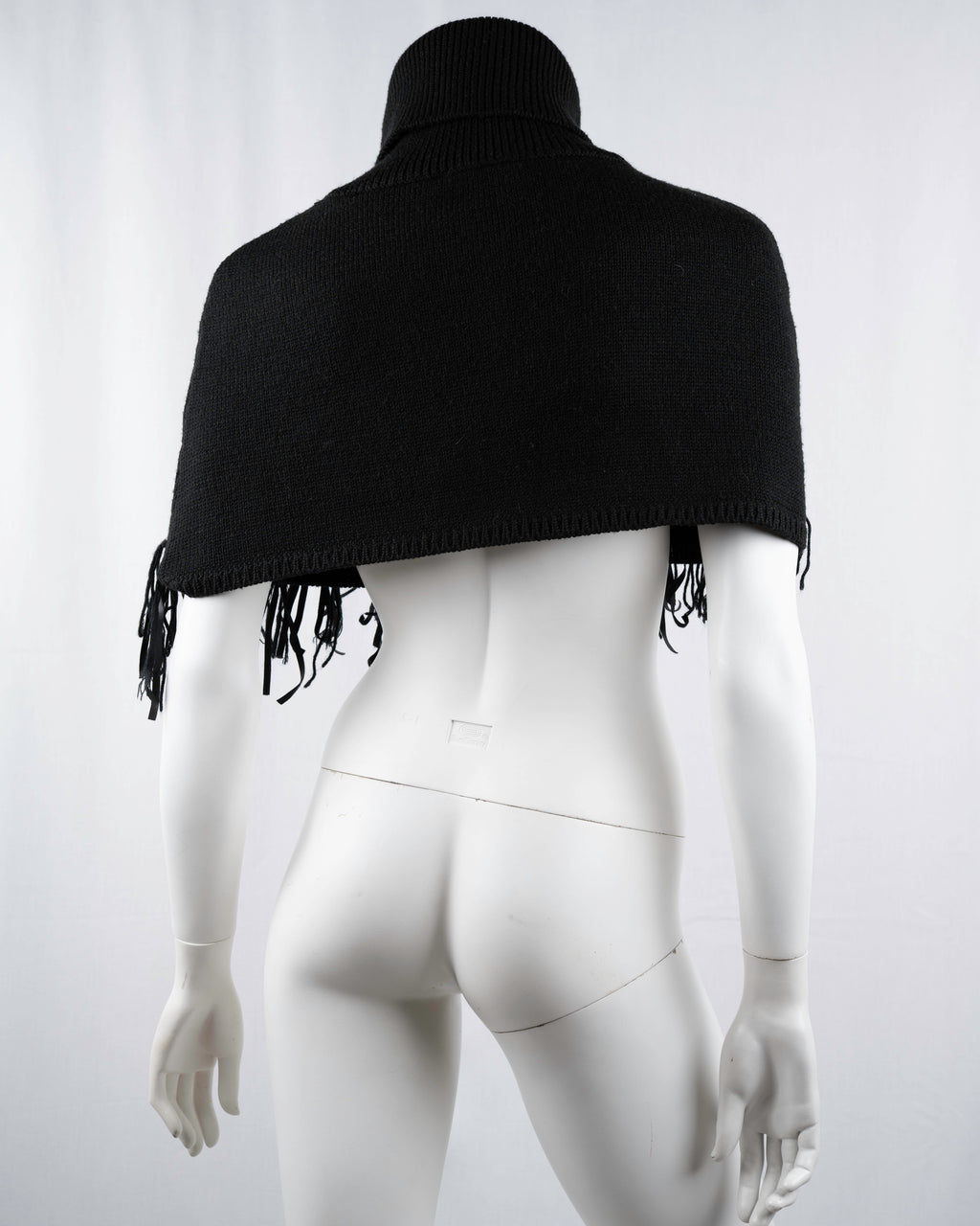 Miss Blumarine Jeans Black Knit Turtleneck Poncho with Embellished Fringe