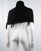 Miss Blumarine Jeans Black Knit Turtleneck Poncho with Embellished Fringe
