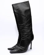 Casadei Black Leather Whipstitch Knee-High Boots