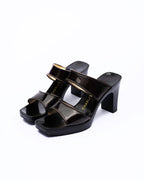 Charles Jourdan Black Patent Leather Platform Mules