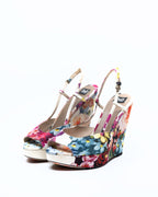 D&G Dolce & Gabbana Floral Print Fabric Platform Wedge Slingbacks