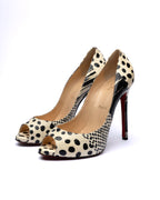 Christian Louboutin Python/ Polka Dot Print Peep-Toe Pumps