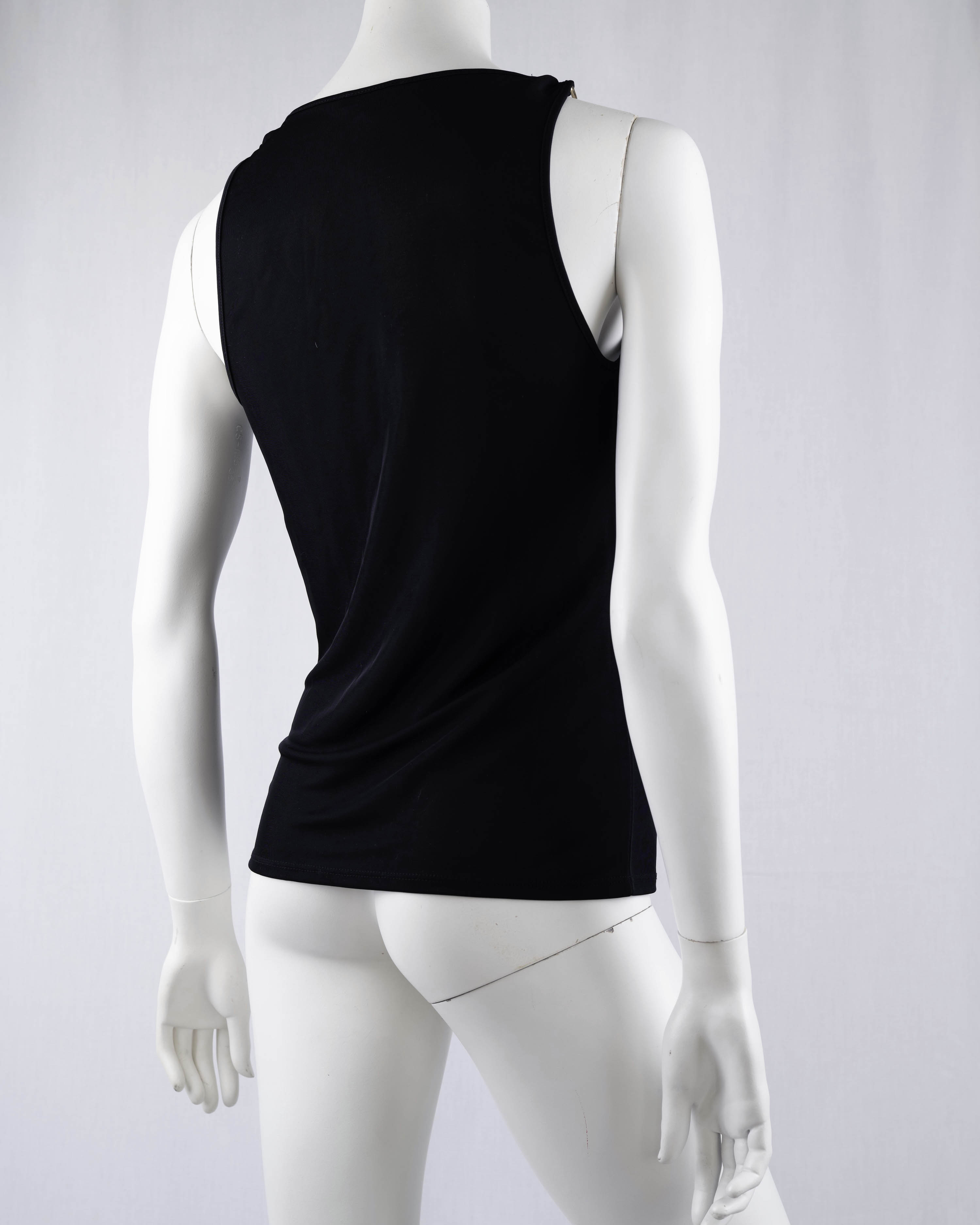 Morgan de Toi Black Cowl-Neck Gold Hardware Camisole Top