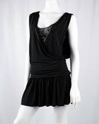 Morgan de Toi Black Lace Insert Draped Mini Dress