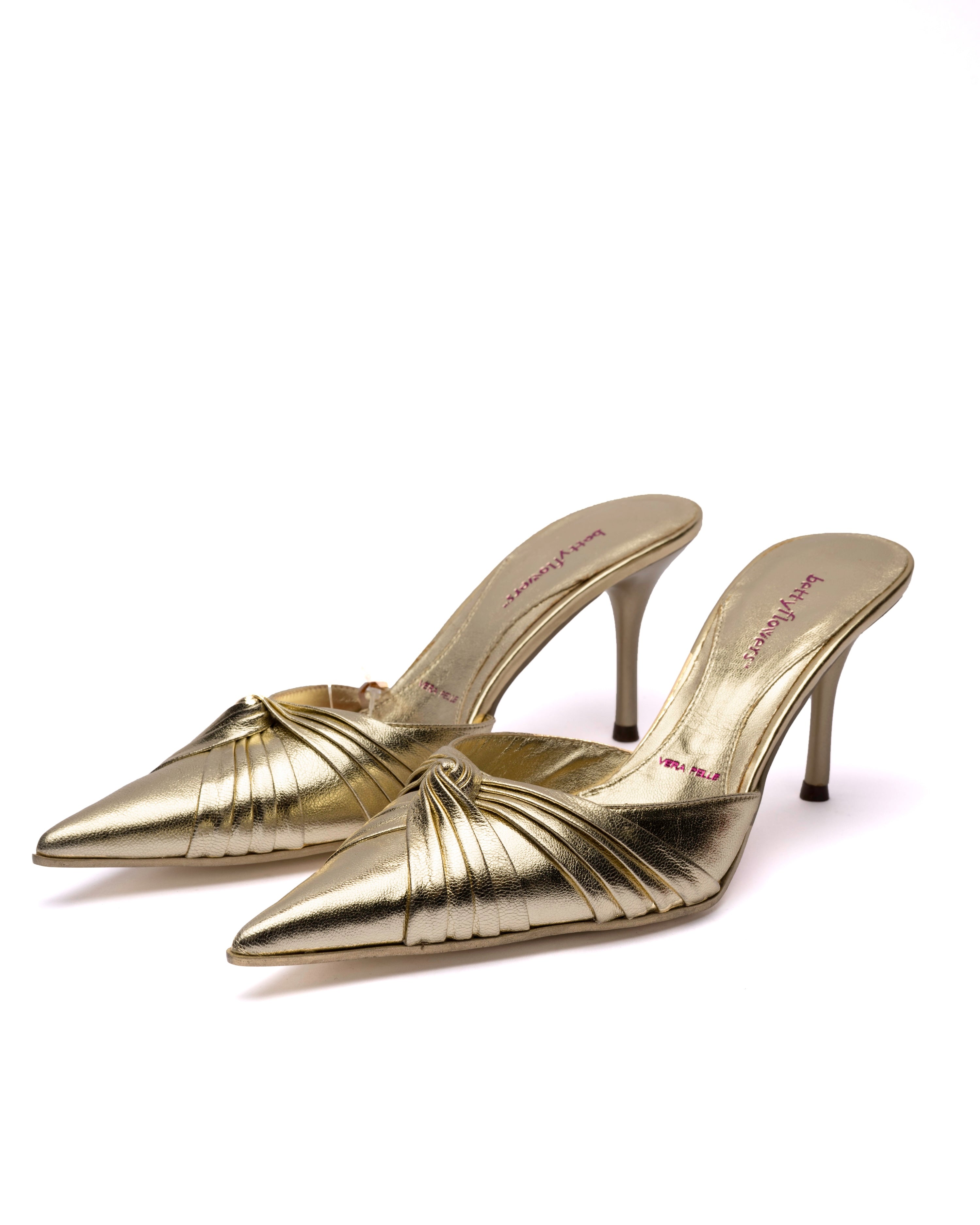 Betty Flowers Gold Leather Mules