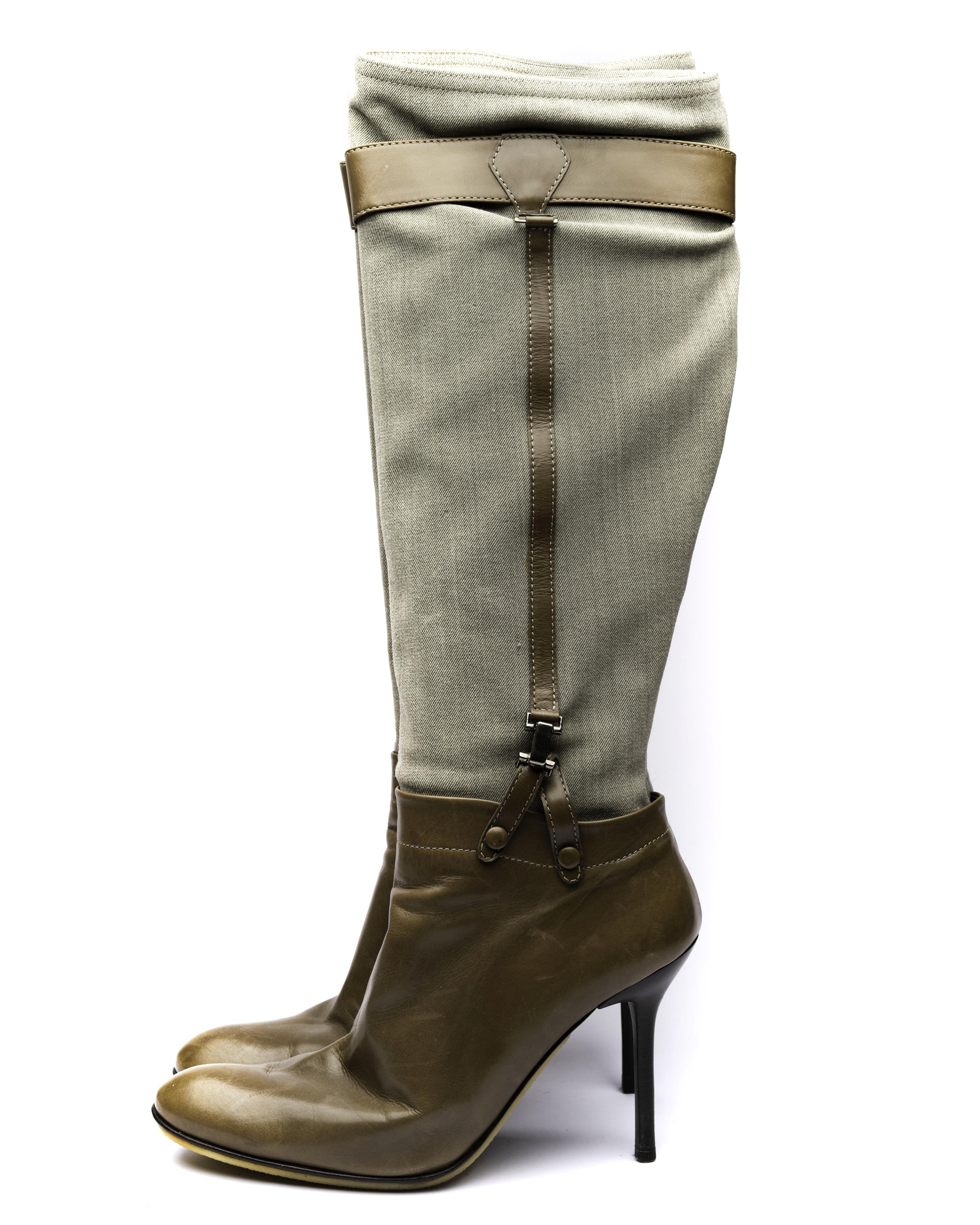 Pollini Canvas & Leather Knee-High Boots