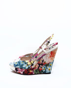 D&G Dolce & Gabbana Floral Print Fabric Platform Wedge Slingbacks