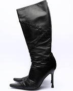 Casadei Black Leather Whipstitch Knee-High Boots