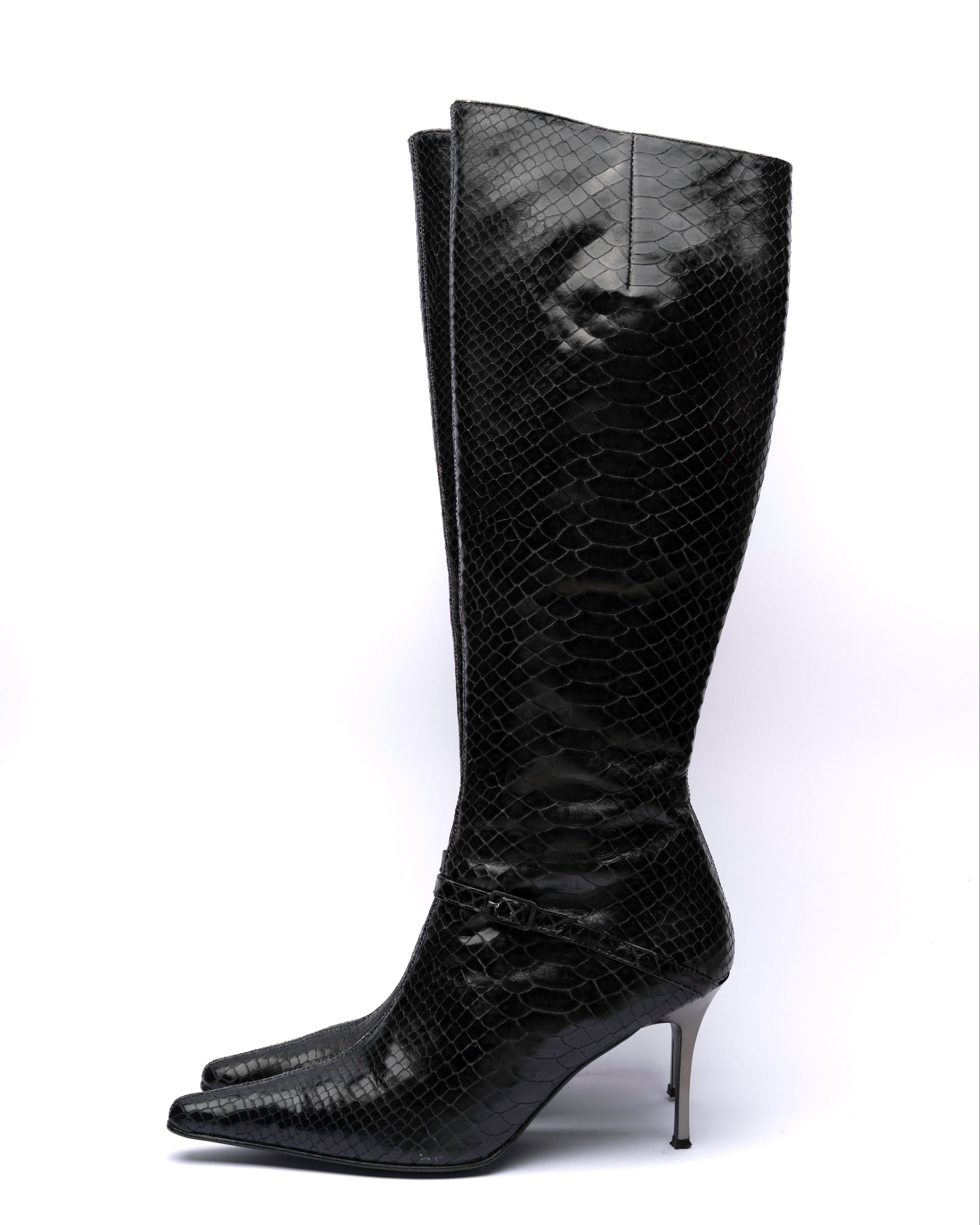 Kalliste Snake-Embossed Leather Knee-High Boots