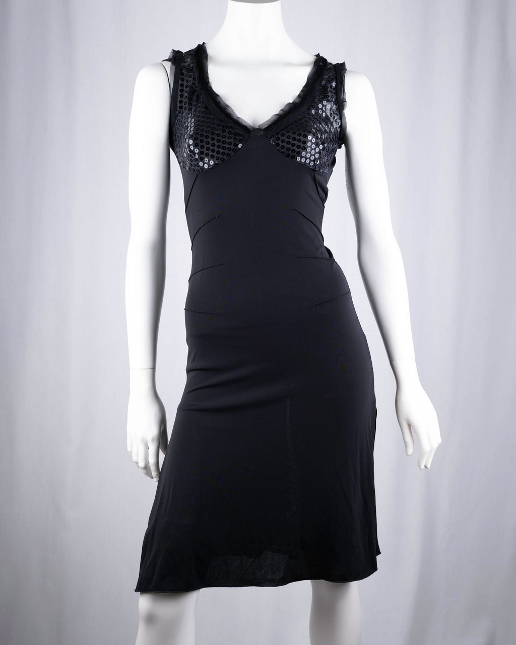 Black Sequin Open-Back Slip Dress