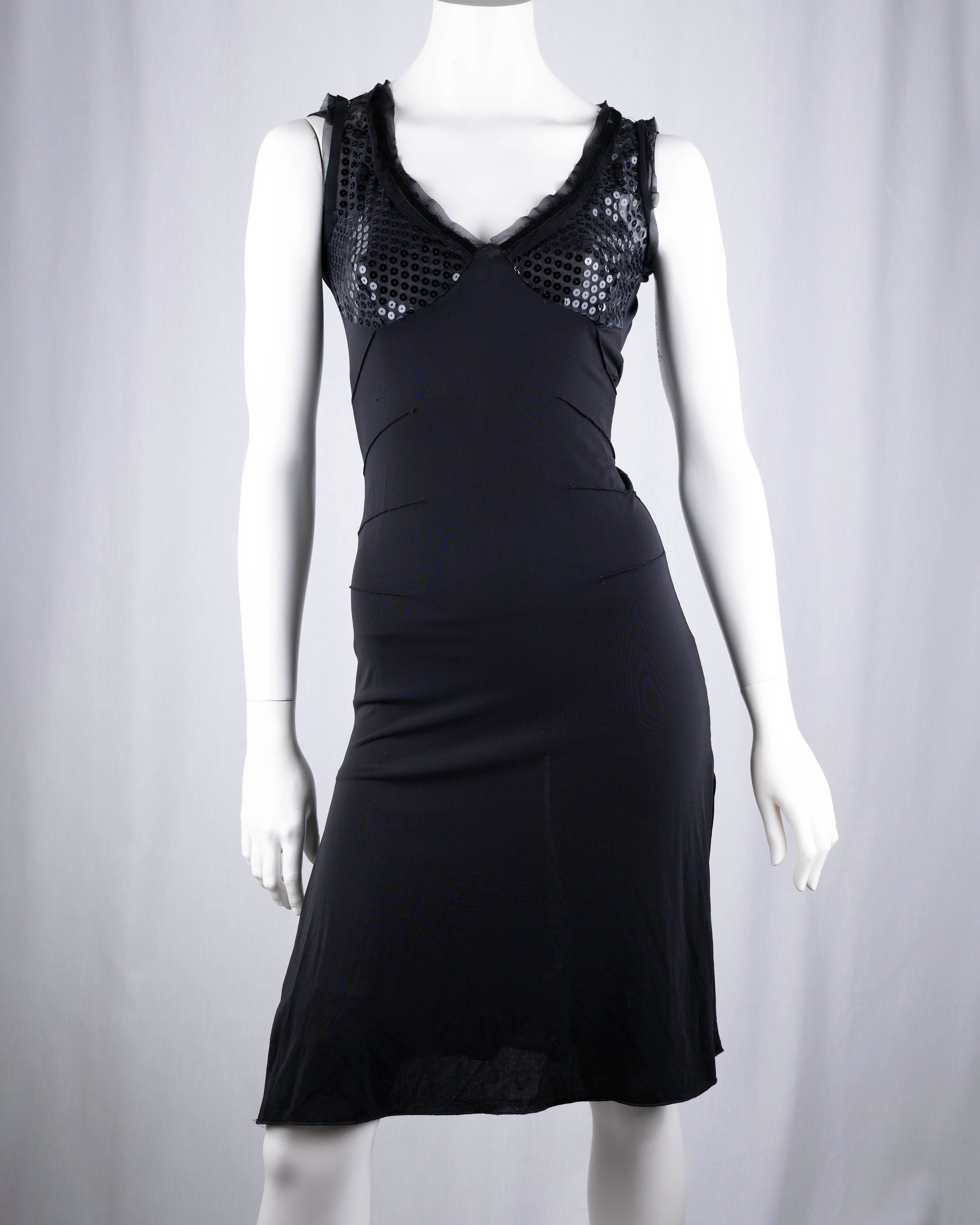 Black Sequin Open-Back Slip Dress